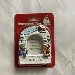 Personalized Photo Magnetic Frame ANTHONY bear Hand Painted Christmas Easel back